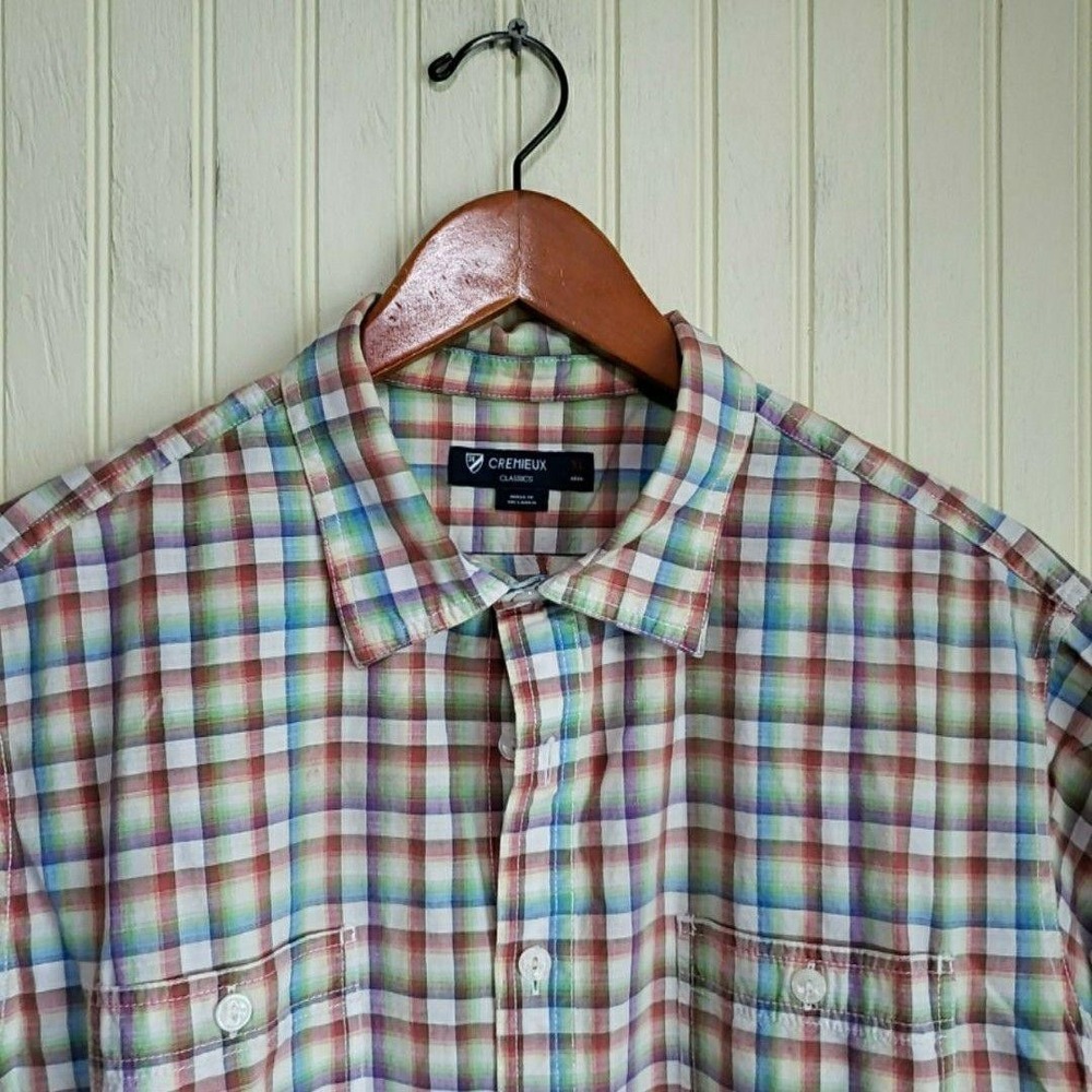 Cremieux Shirt Mens XL Multicolor Plaid Short Sleeve Button-Up Pockets Casual
